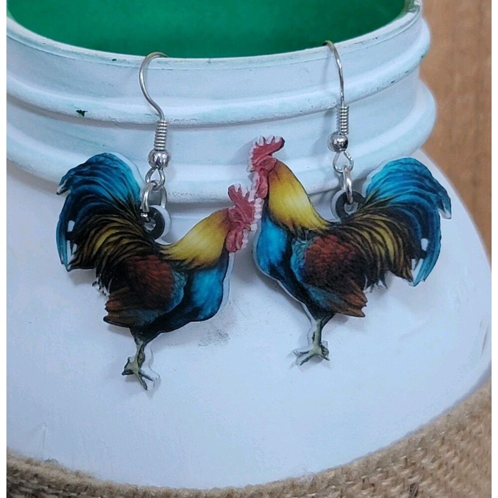 Rooster Chicken Dangle Earrings